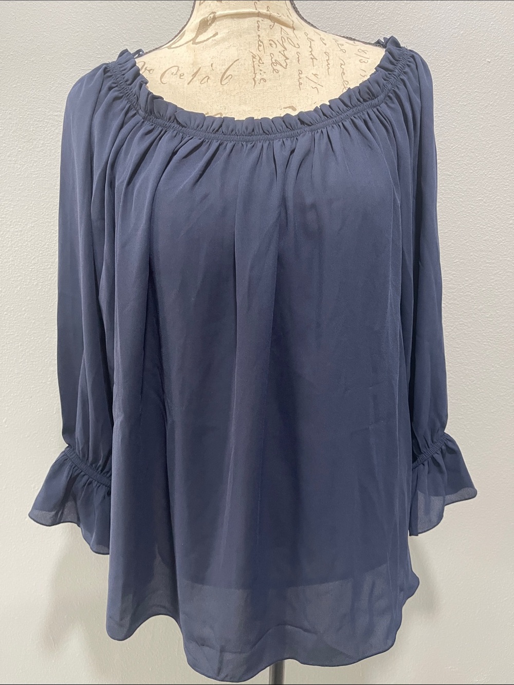 Laurie Felt Women's Navy Blue Off-Shoulder Peasant Top